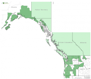 Distribution of Sitka Mountain Ash from USDA Plants Database